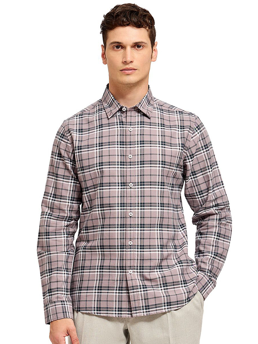 

Mast & Harbour Men Comfort Tartan Checks Opaque Checked Casual Shirt, Brown