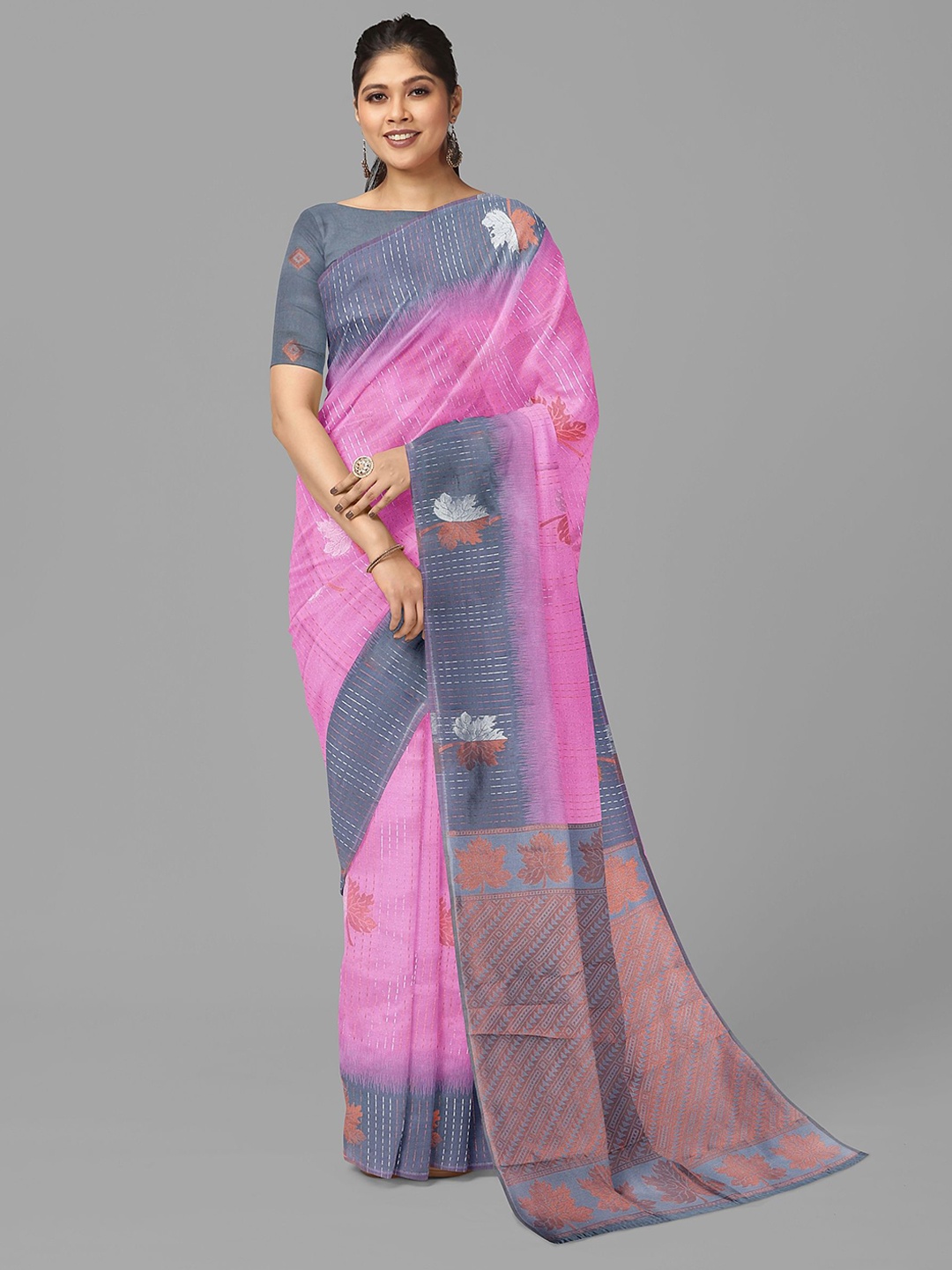 

The Chennai Silks Striped Art Silk Fusion Ilkal Saree, Pink
