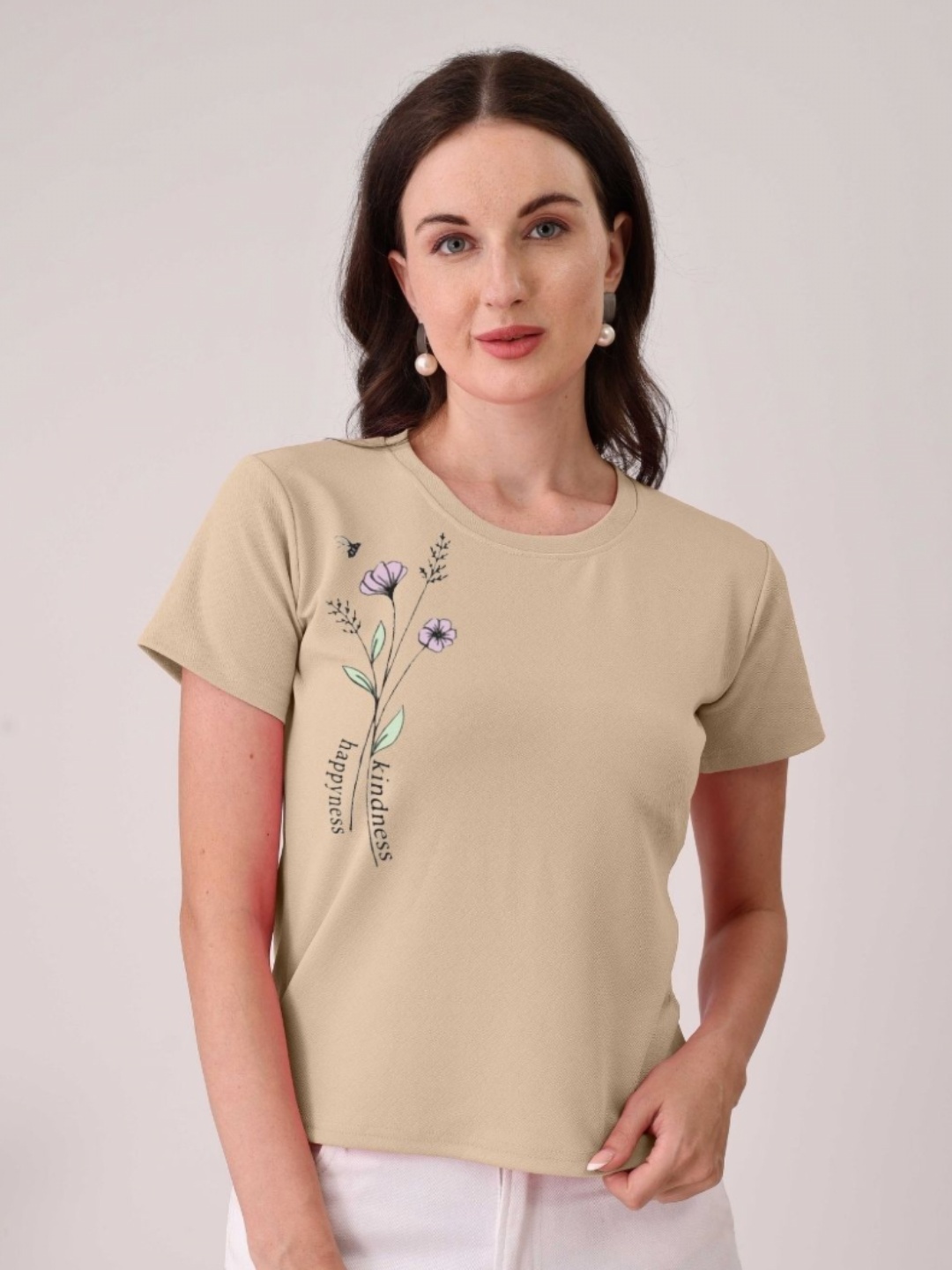 

Moda Rapido Women Printed T-shirt, Cream