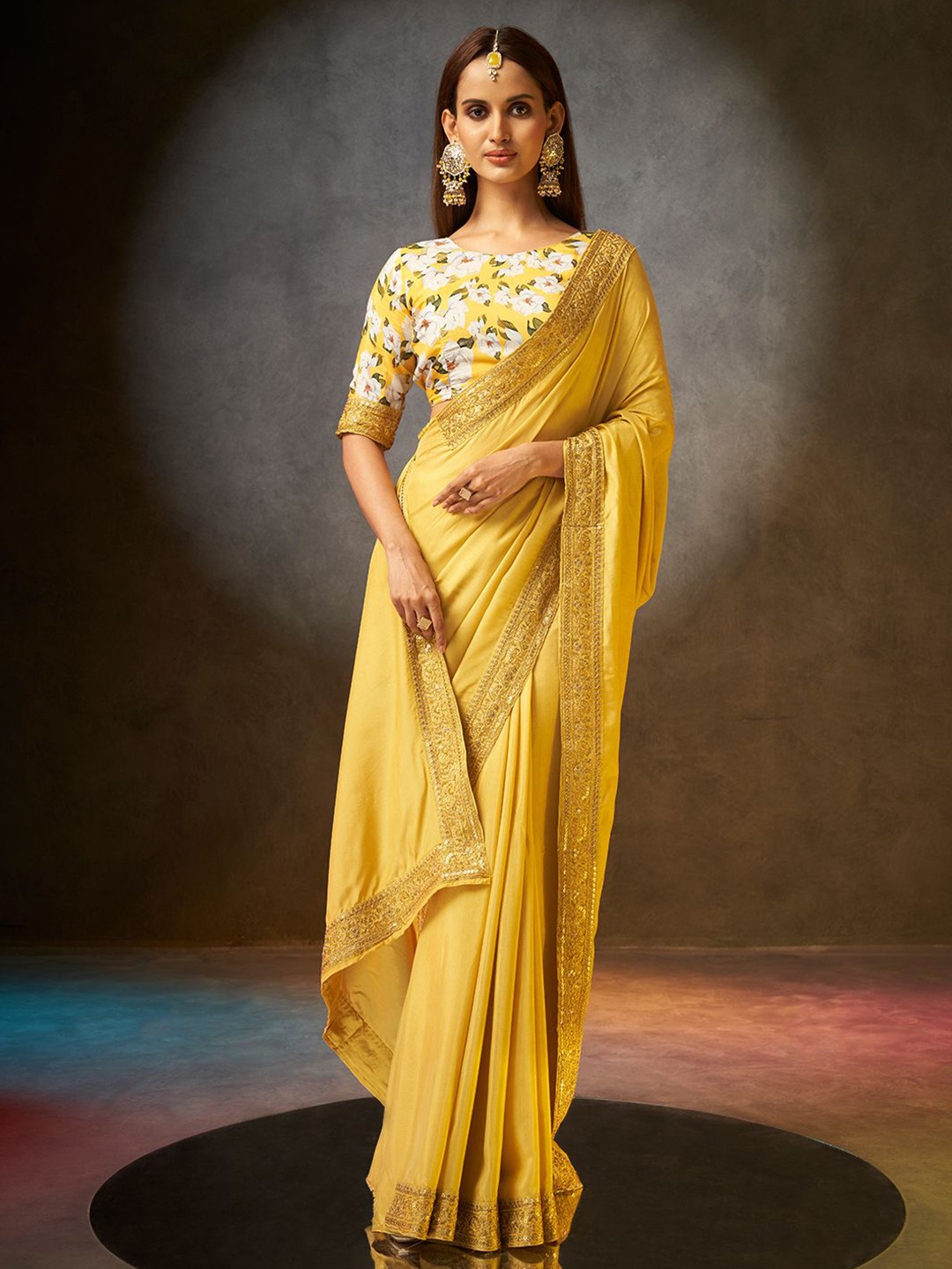 

SARHAKalamkari Pure Georgette Saree, Yellow