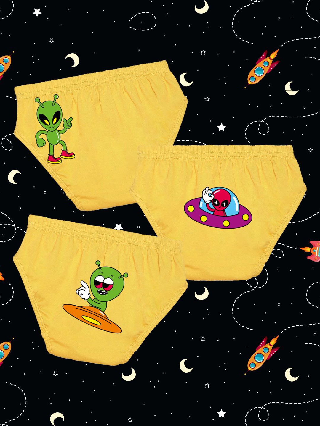 

NUSYL Boys Pack Of 3 Printed Mid Rise Basic Briefs - NUBCBRFPO3.0149, Yellow