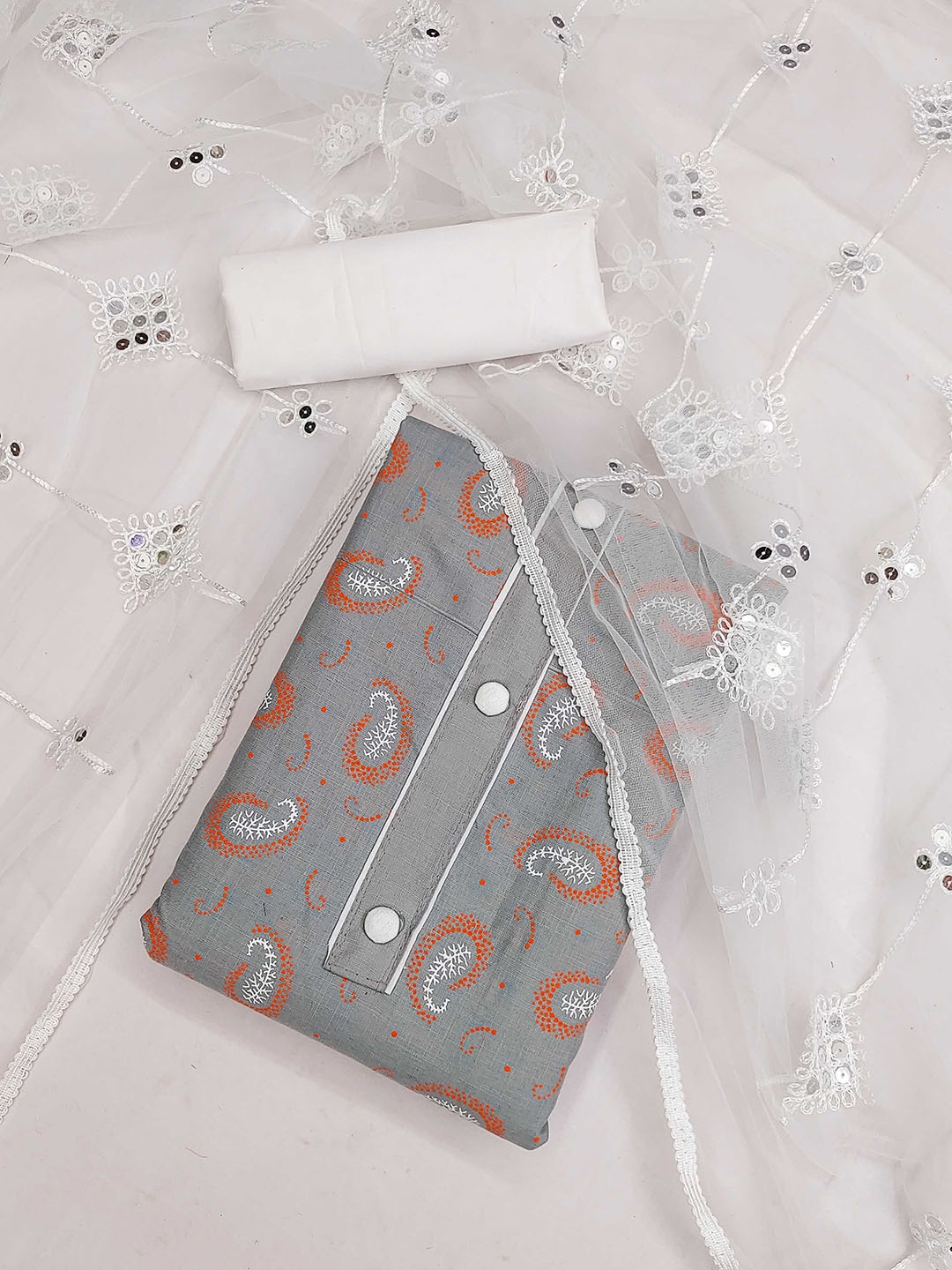 

SAINOOR Printed Unstitched Dress Material, Grey