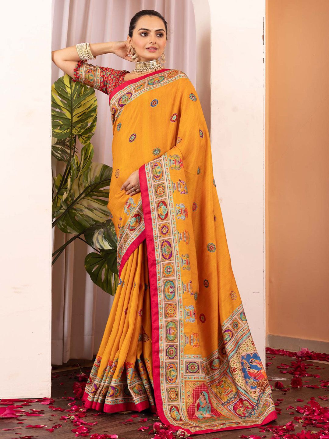 

Anouk Ethnic Motifs Silk Blend Saree, Mustard