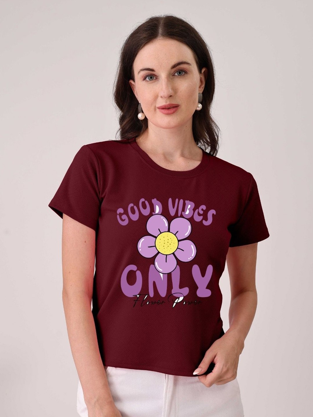 

Moda Rapido Women Graphic Printed Round Neck Cotton T-shirt, Maroon