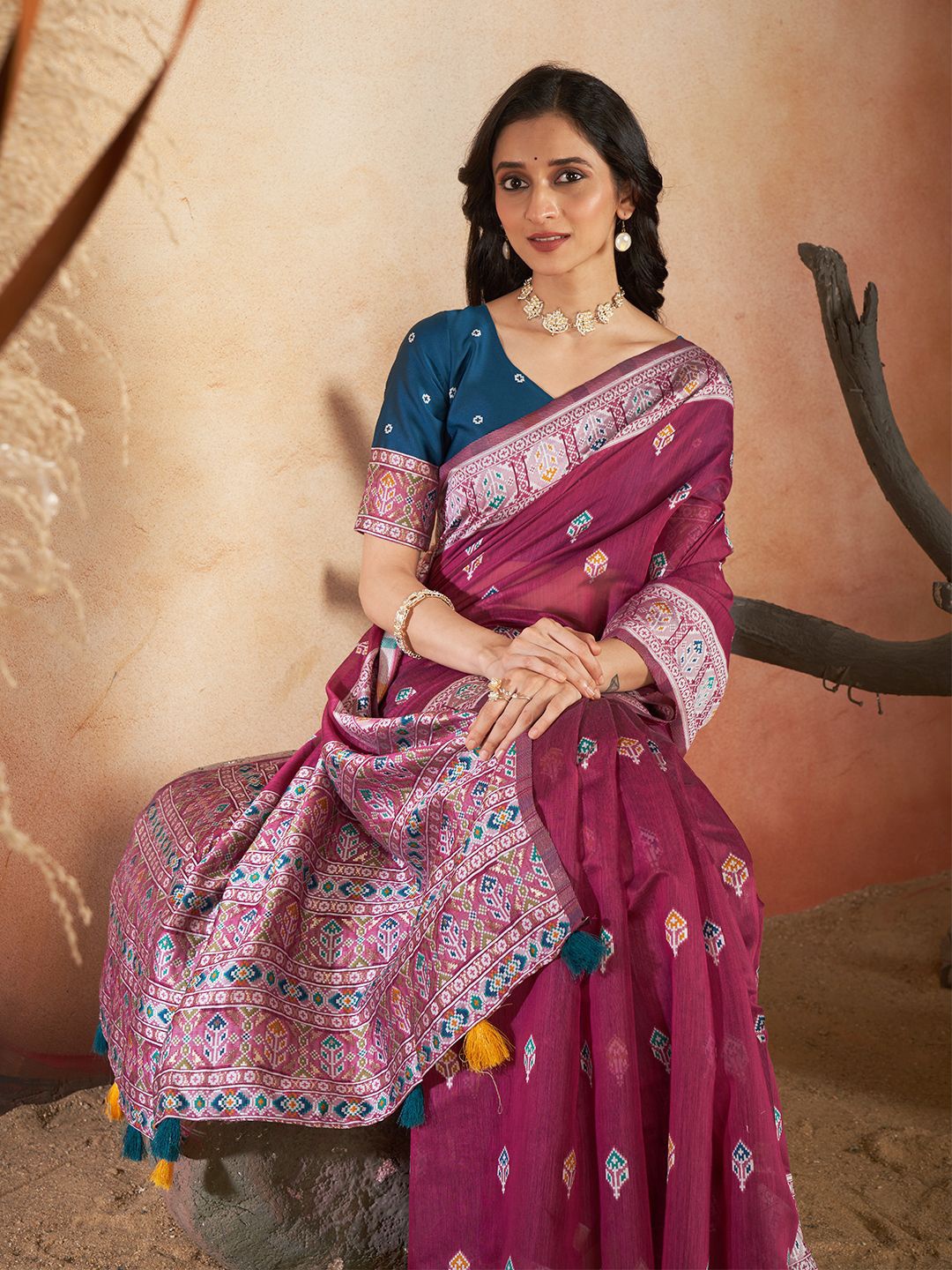 

SARHAFloral Chanderi Saree, Pink