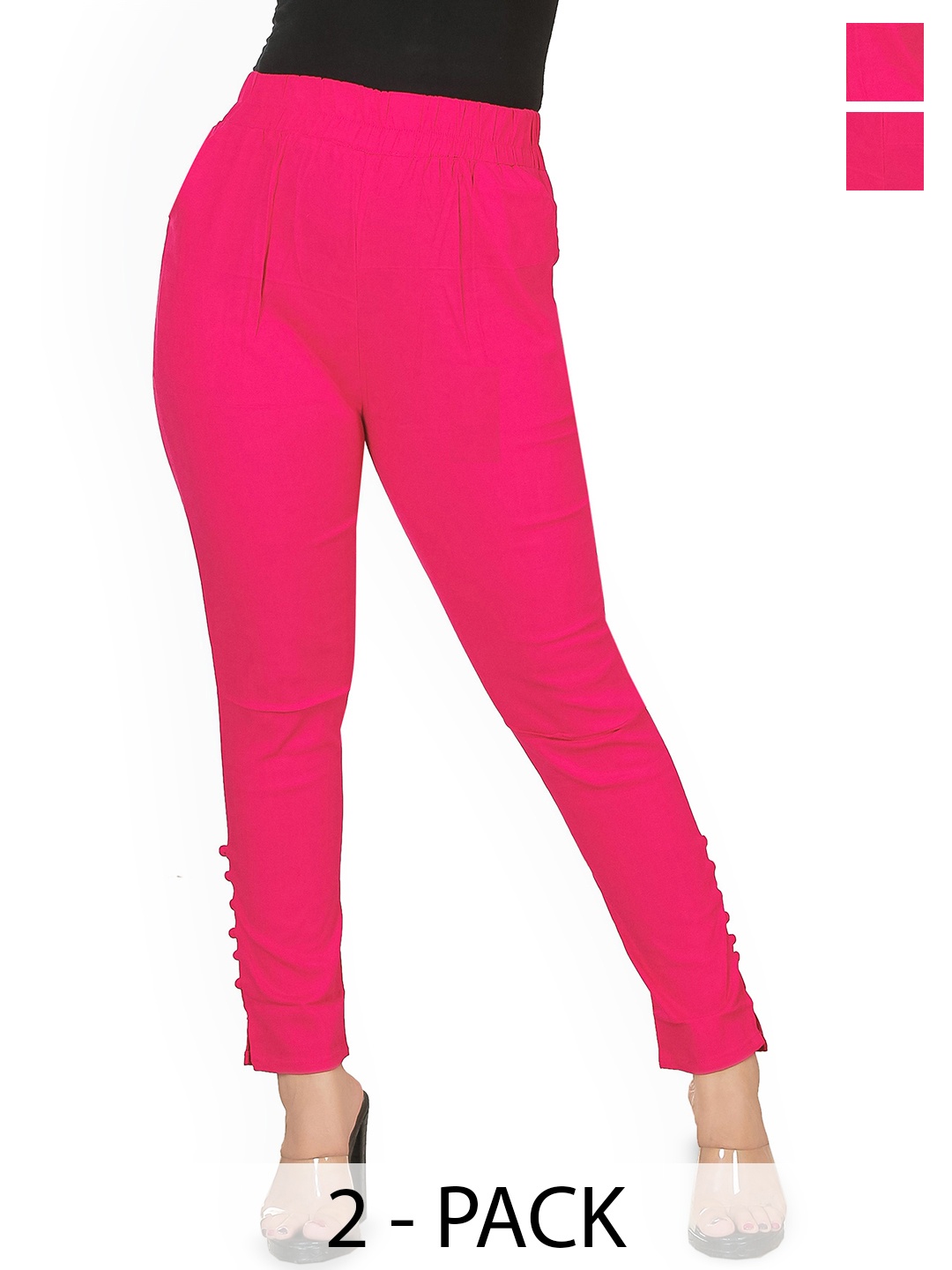 

Fessist Pack of 2 Women Relaxed Slim Fit Easy Wash Pleated Trousers, Pink