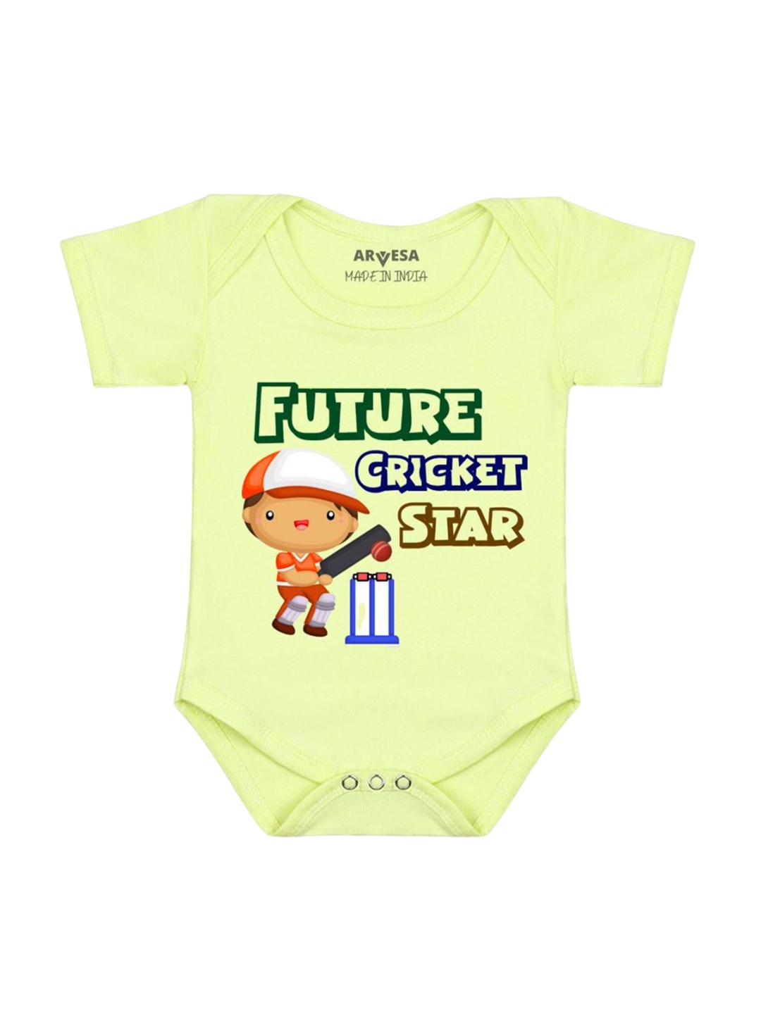 

Arvesa Infants Kids Future Cricket Star Printed Cotton Romper, Yellow
