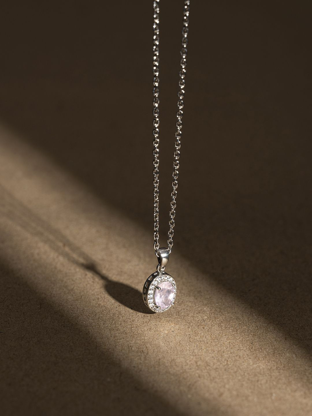 

Stone Story By Shruti 925 Sterling Silver Rhodium-Plated Stone Studded Pendant With Chain