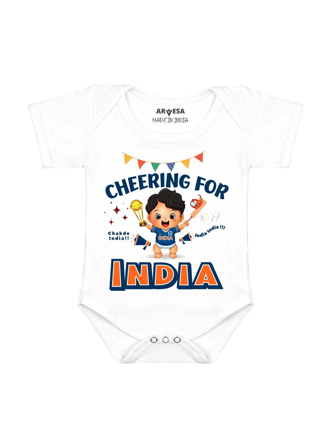 

Arvesa Infants Kids Cheering For India Printed Cotton Romper, White