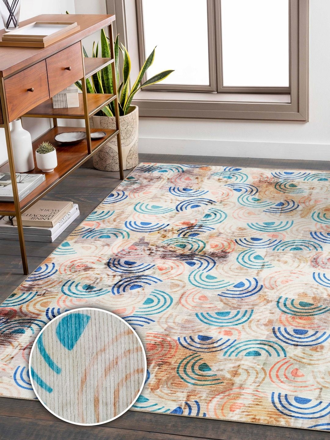 

Kaleen India Teal Abstract Printed Anti-Skid Washable Carpet