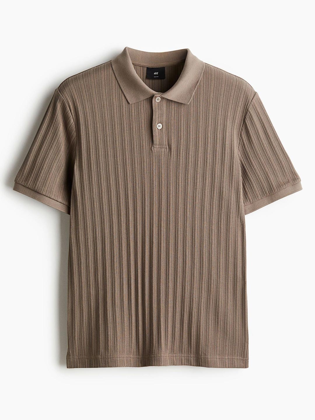 

H&M Slim Fit Textured Jersey Polo Shirt, Beige