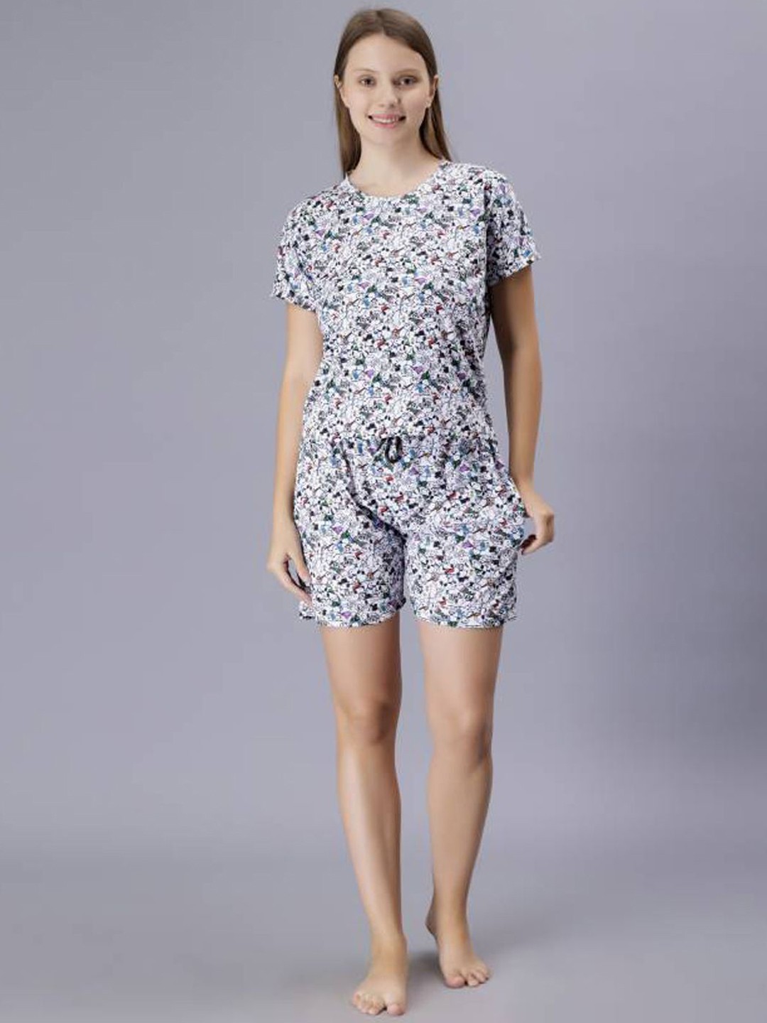 

Dreambe Women Printed Night suit, Grey