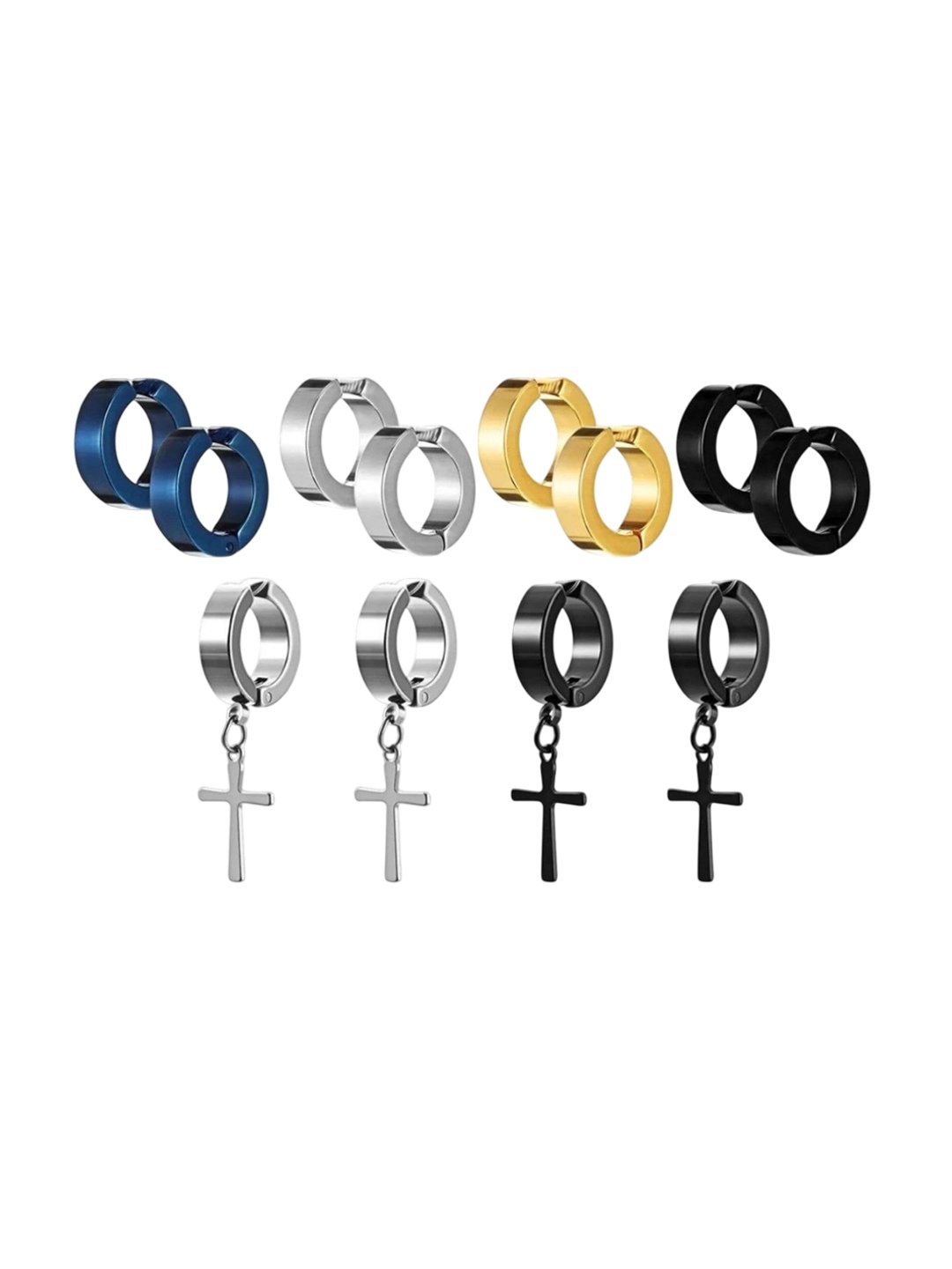 

V FASHION JEWELLERY Set Of 6 Circular Shaped Hoop Earrings, Black
