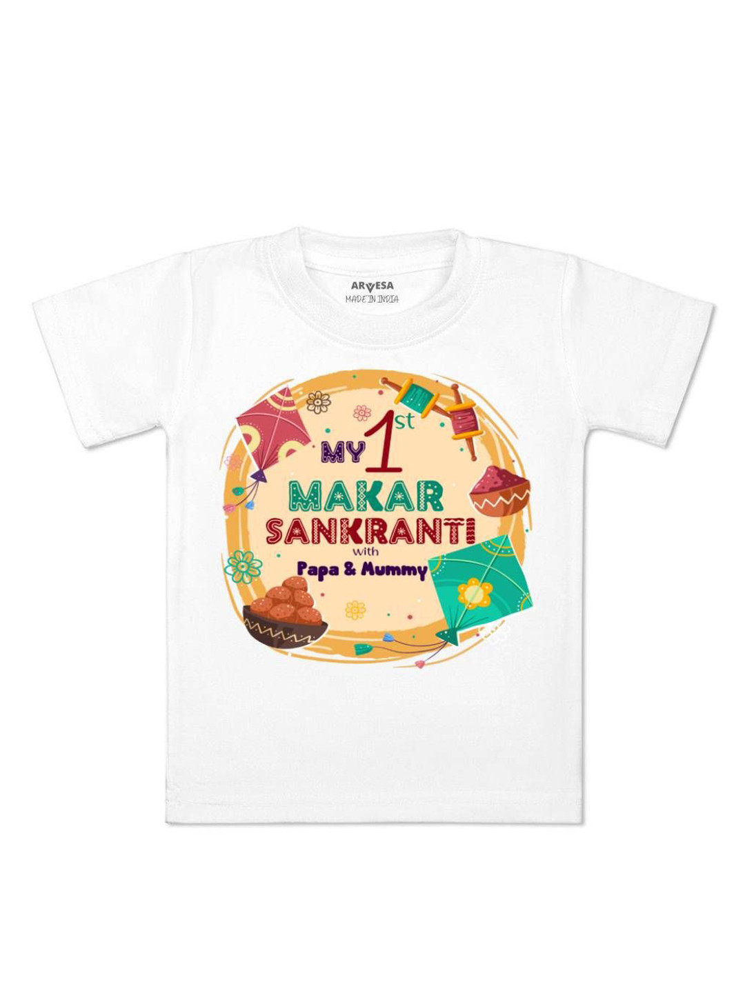 

Arvesa First Makar sankranti Printed Kids Unisex T-shirt, White