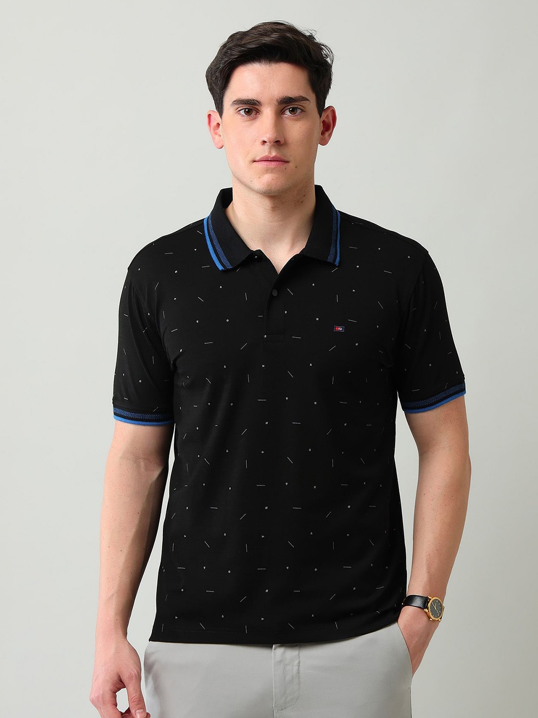 

AD By Arvind Men Printed Polo Collar Pockets Slim Fit T-shirt, Black