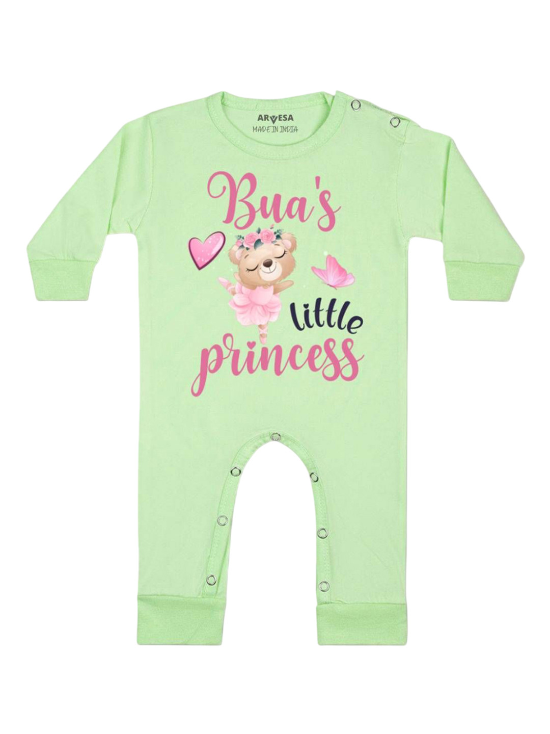 

Arvesa Kids Bua Little Princess Printed Baby Romper, Green