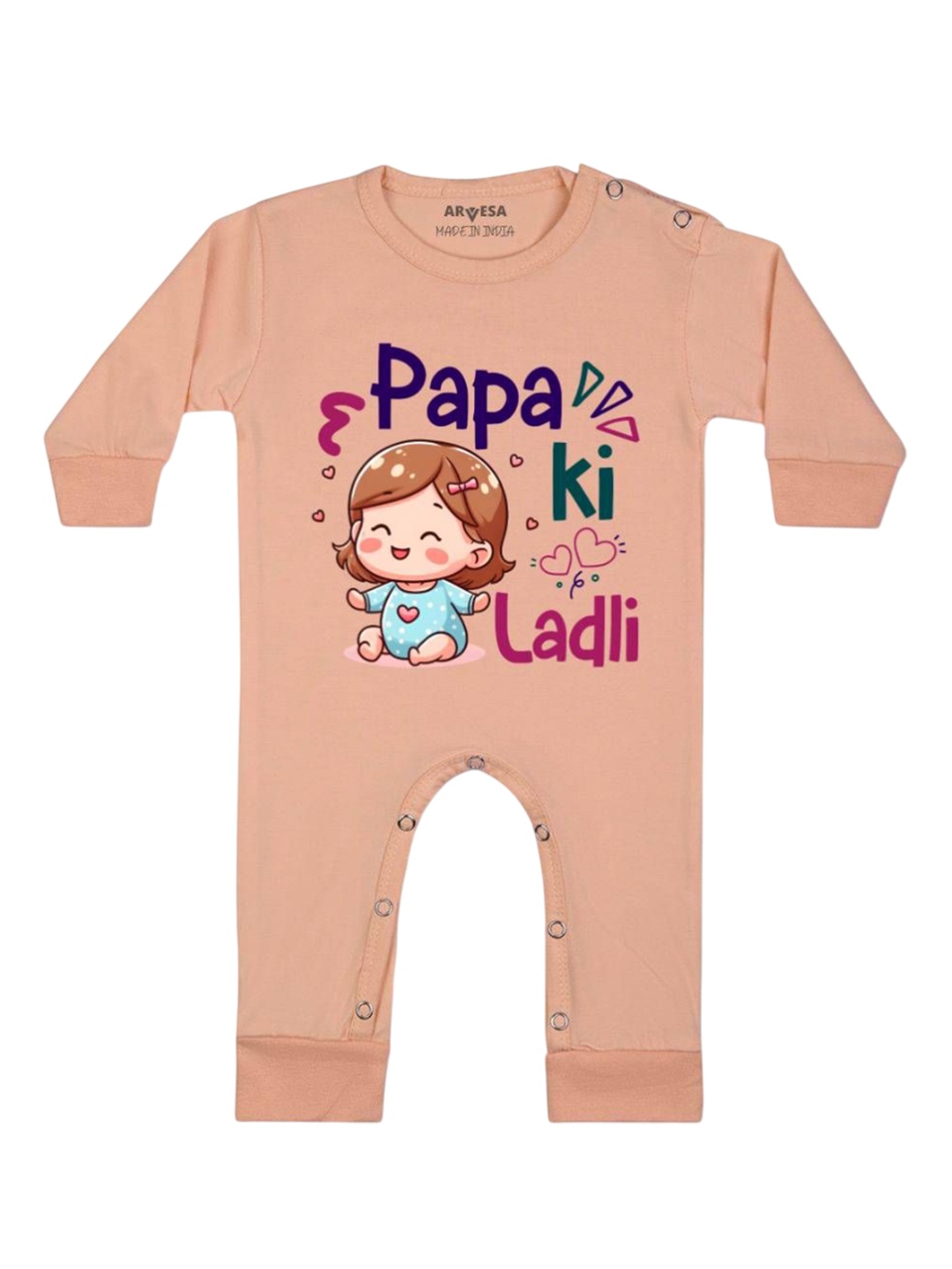 

Arvesa Kids Papa Ki Ladli Printed Baby Romper, Peach