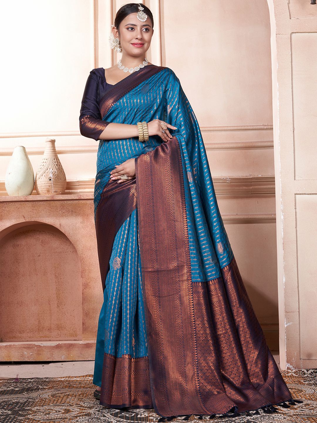 

DIVASTRI Woven Design Zari Silk Blend Kanjeevaram Saree, Teal