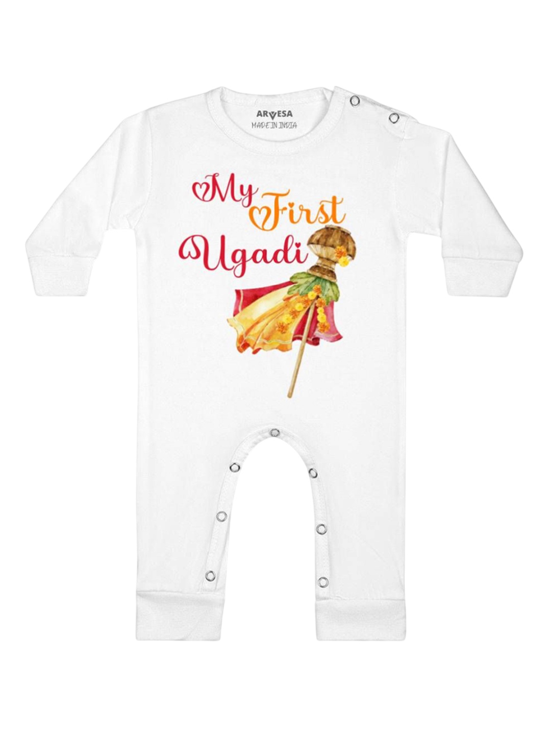 

Arvesa First Ugadi Printed Baby Romper, White