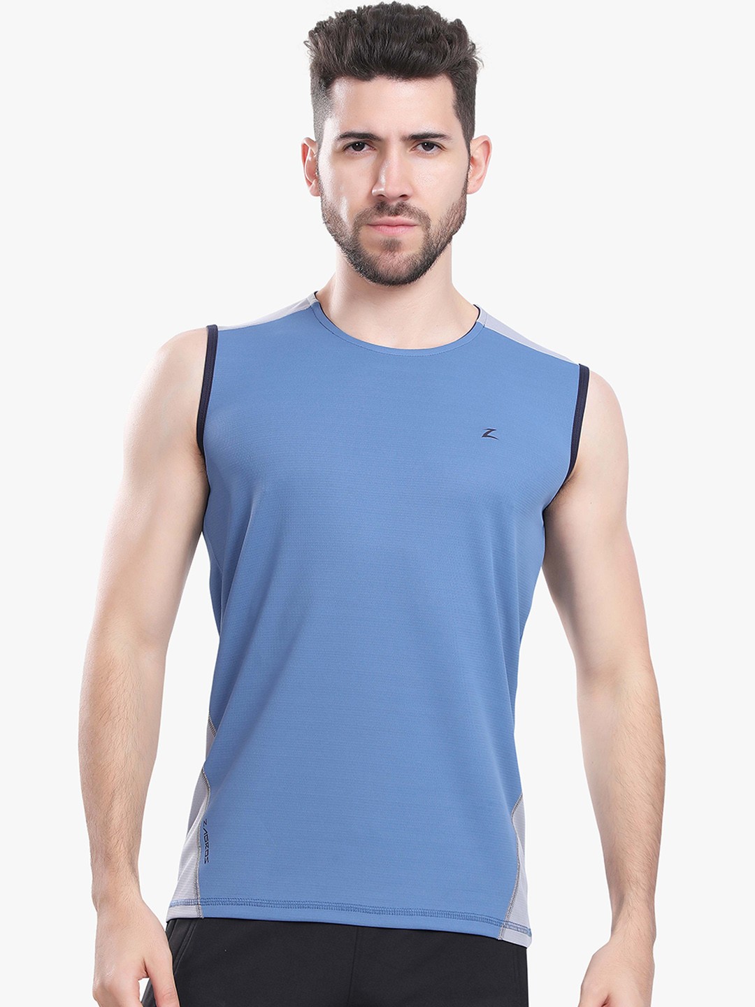 

Z Zagros Colorblocked Round Neck Breathable Gym Vest 77B-STONEBLUE-S, Blue