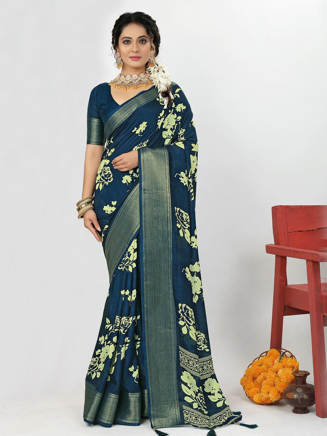 

Mitera Zari Silk Blend Saree, Teal