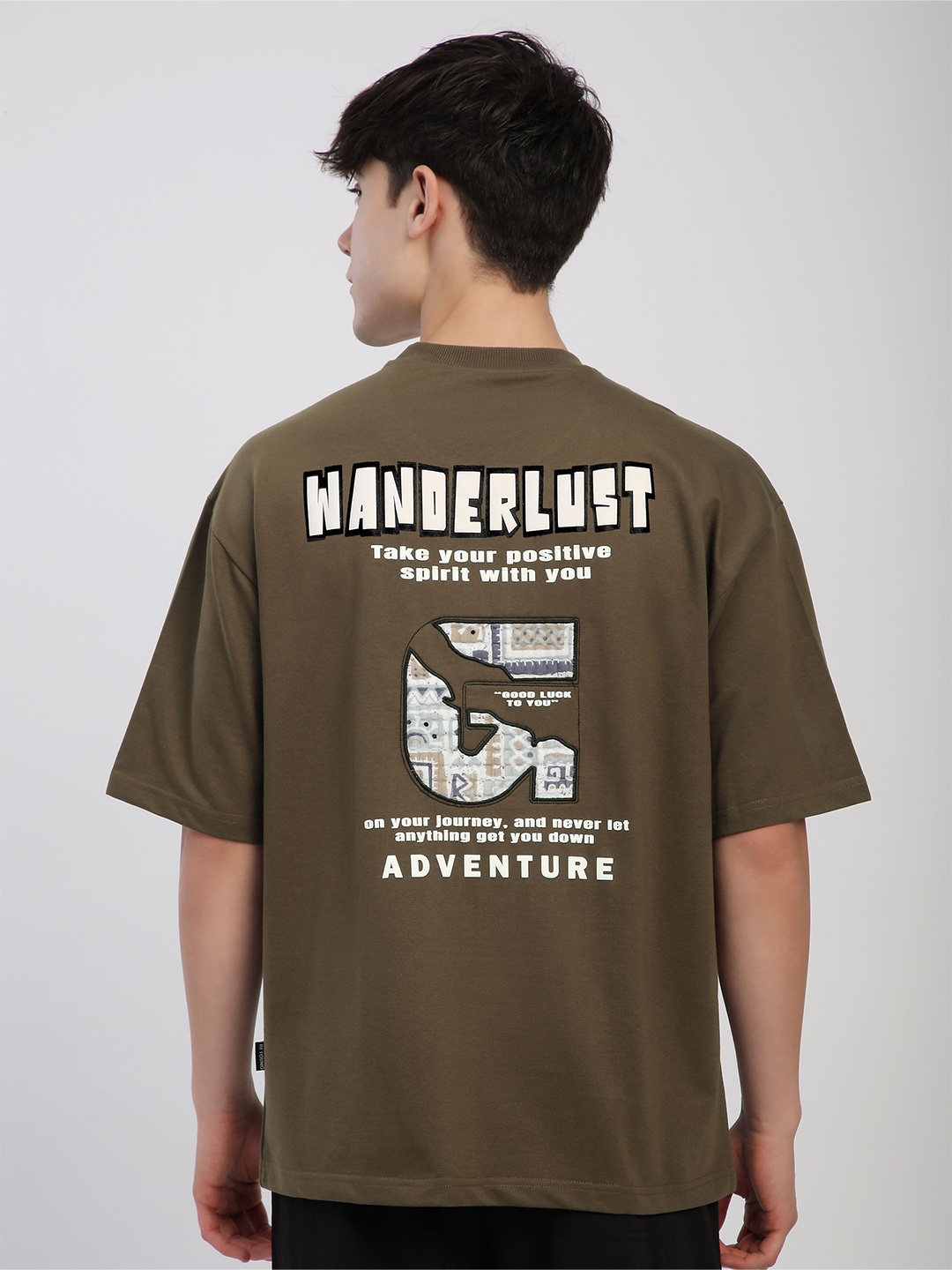

Beyoung Men Typography Striped Pockets T-shirt, Tan