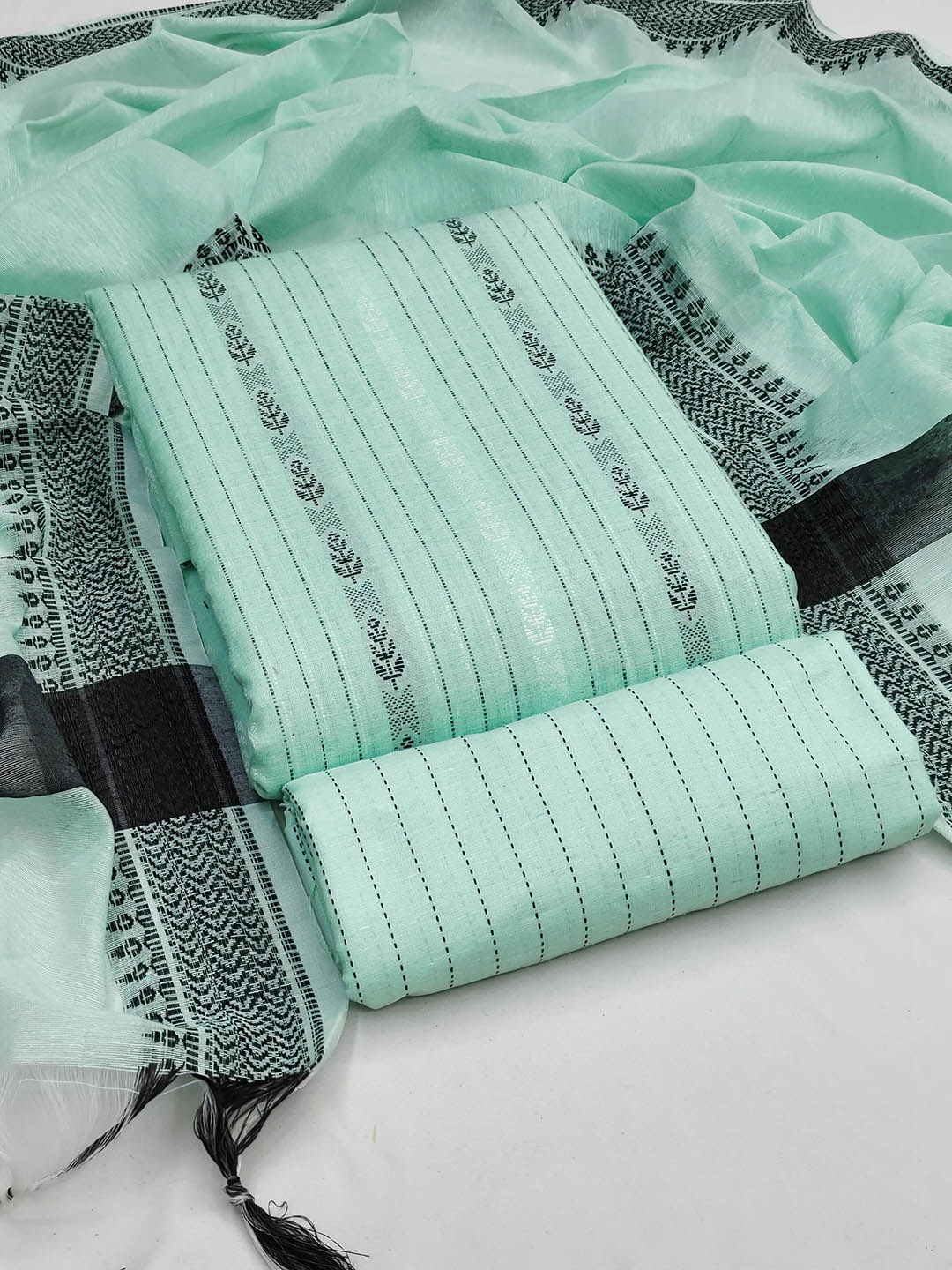

SAINOOR Ethnic Motifs Woven Design Printed Unstitched Dress Material, Sea green