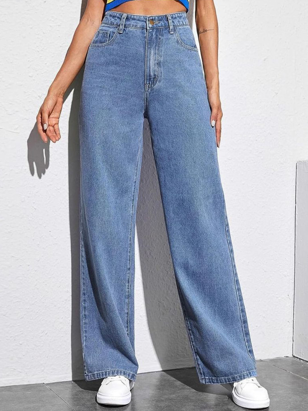 

DressBerry Women Comfort Straight Fit High-Rise Light Fade Acid Wash Stretchable Jeans, Blue