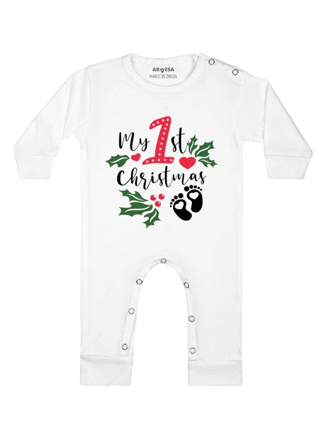 

Arvesa First Christmas Printed Baby Romper, White