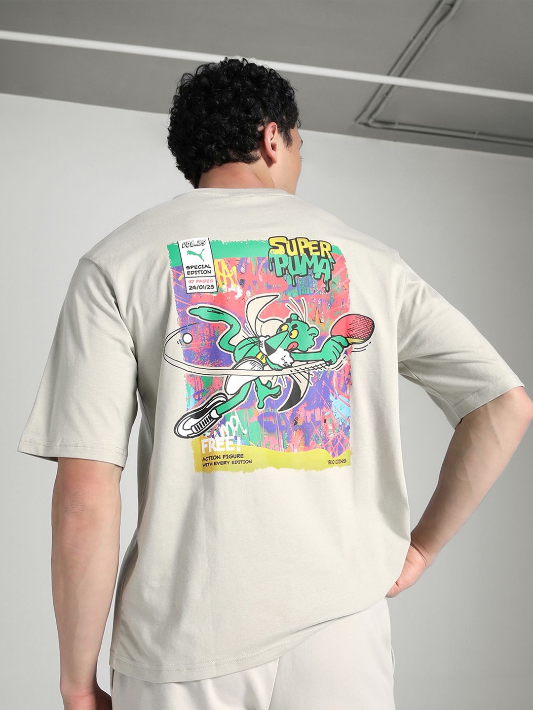 

Puma Super Graphic Printed Pure Cotton Boxy Fit Short Sleeve T-Shirt, Beige