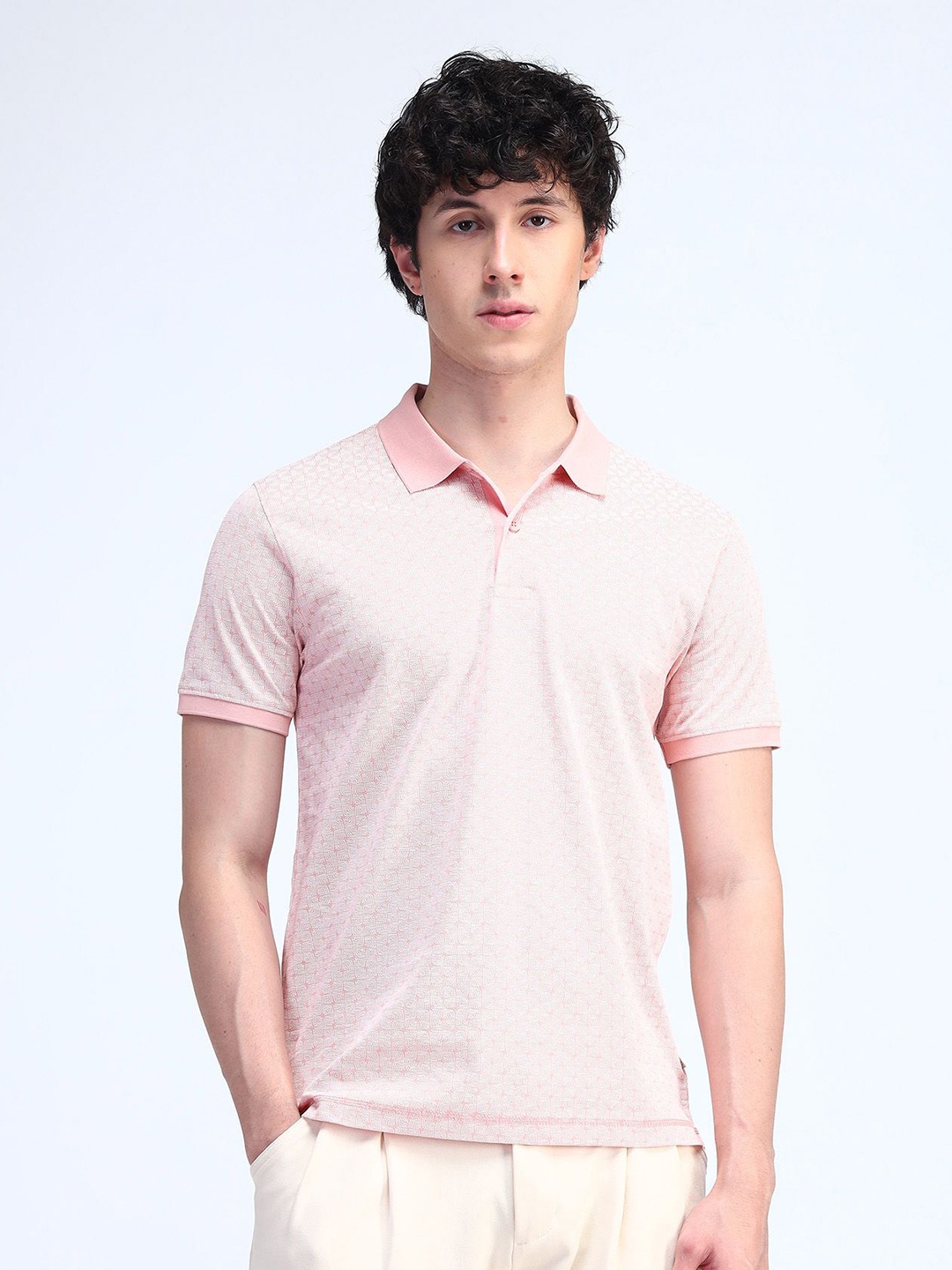 

Flying Machine Men Printed Polo Collar T-shirt, Pink