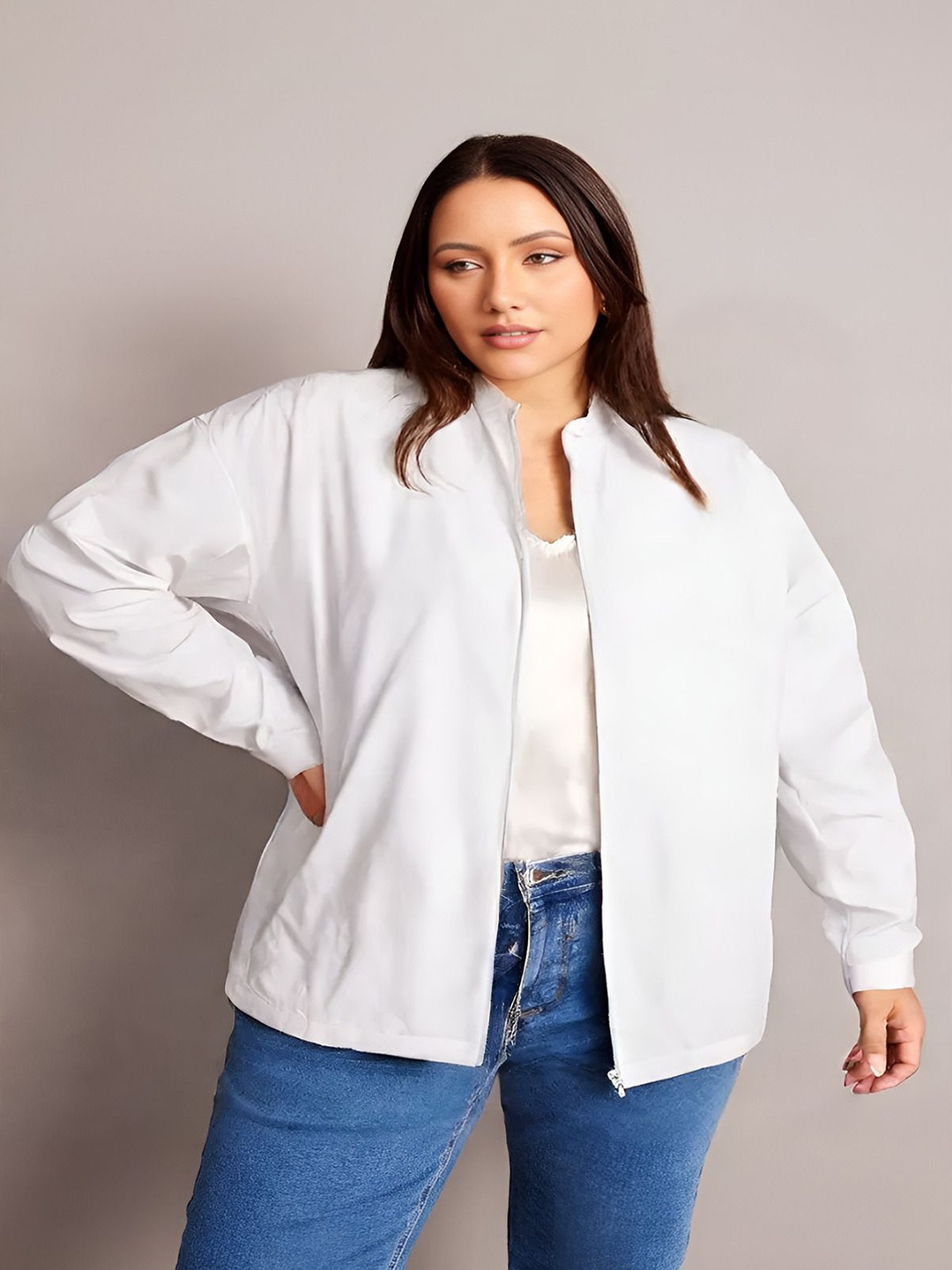 

Shiv traders collection Women Camouflage Checked Polyester Lightweight Bomber with Embroidered Jacket, White