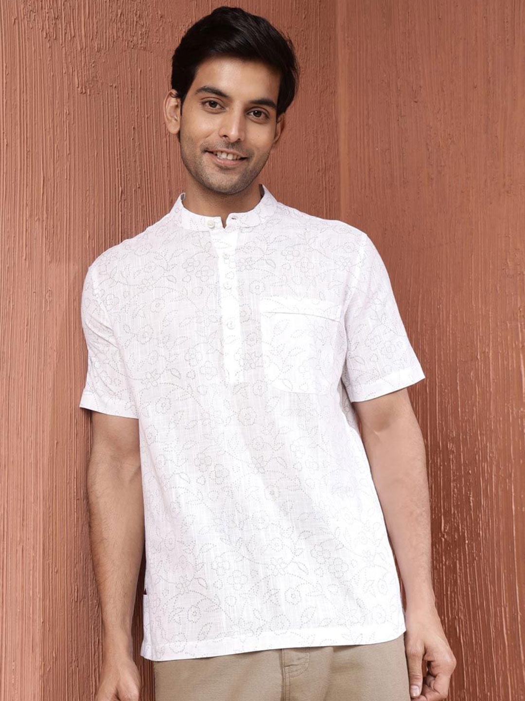 

Fabindia Men Opaque Printed Casual Shirt, White