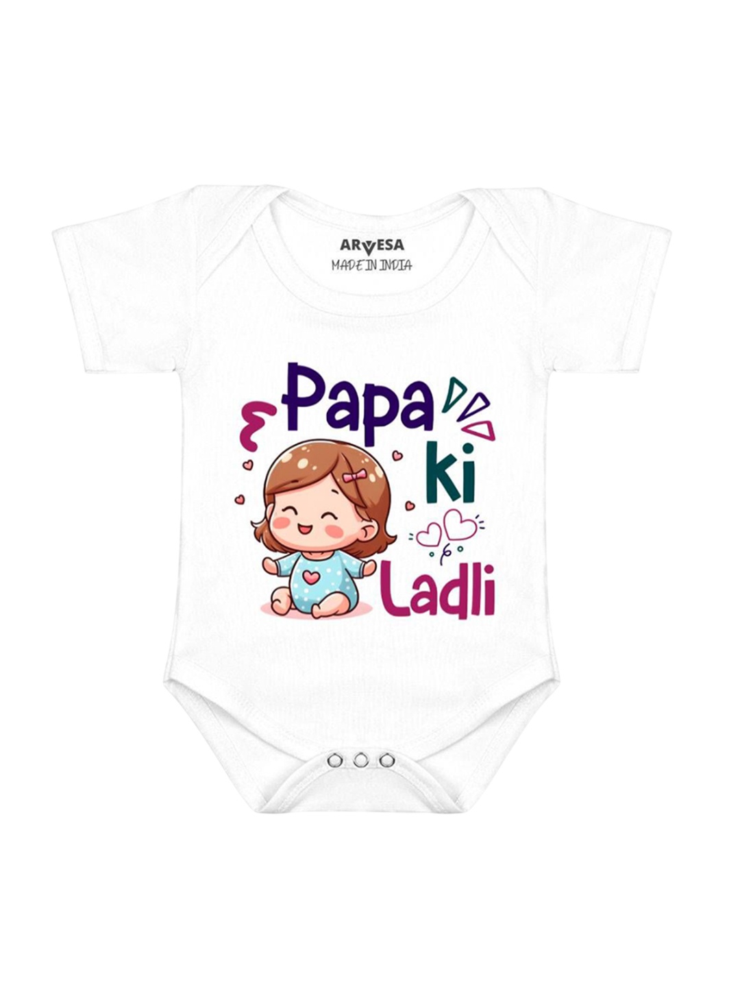 

Arvesa Papa Ki Ladli Printed Romper, White