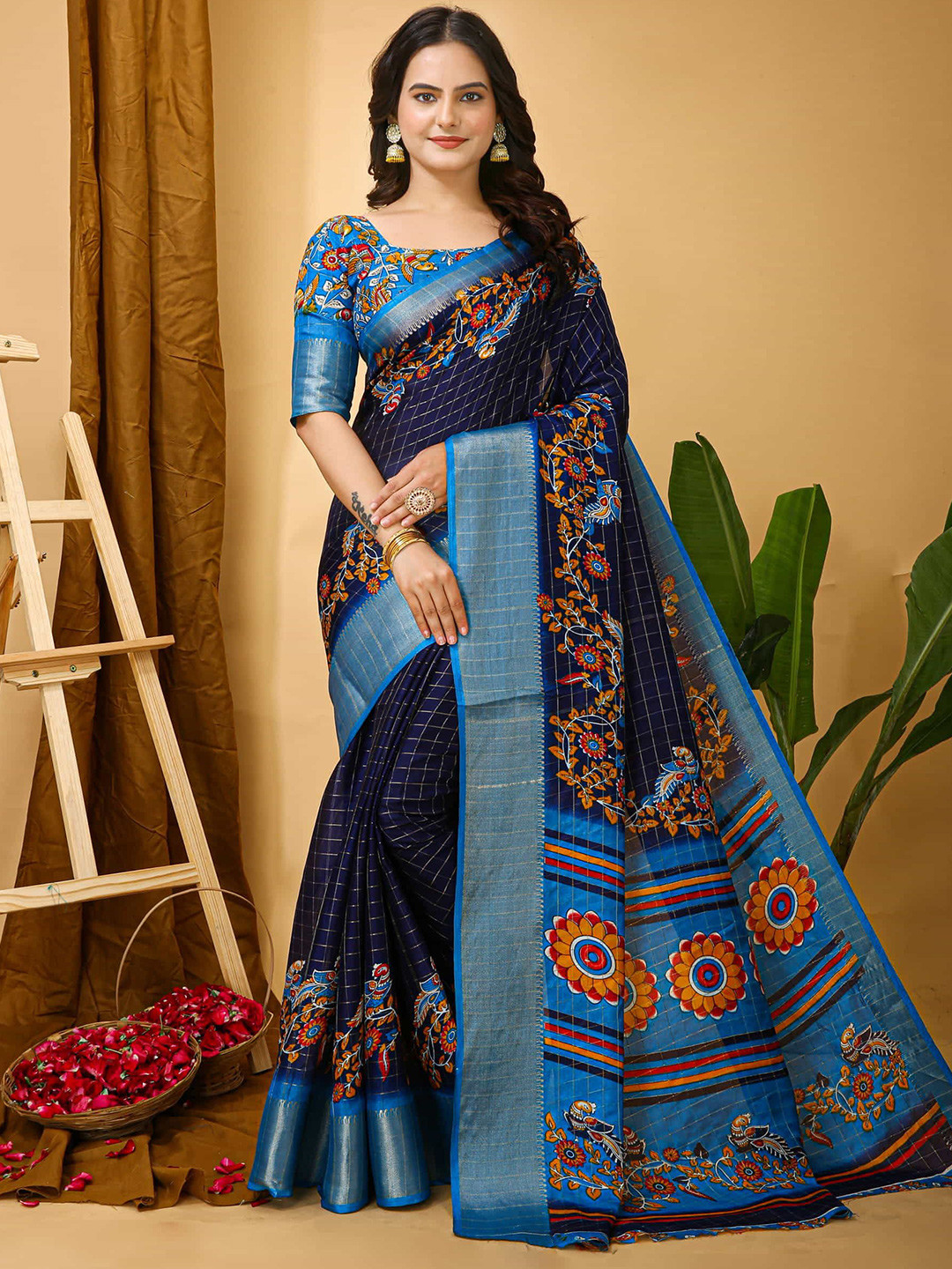 

V3 FASHION STUDIO Ethnic Motifs Zari Art Silk Banarasi Saree, Blue