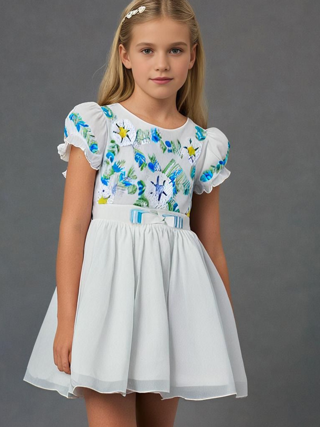

Cherry Crumble Flutter Sleeve Fit & Flare Dress, White