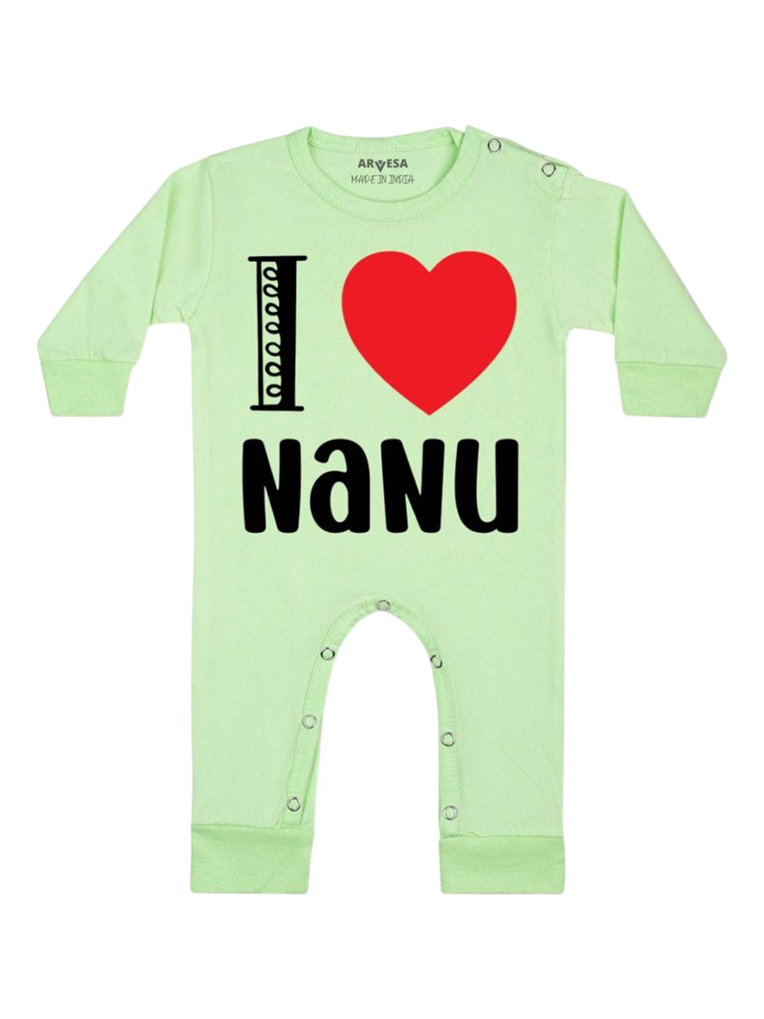 

Arvesa Kids I Love Nanu Printed Baby Romper, Green
