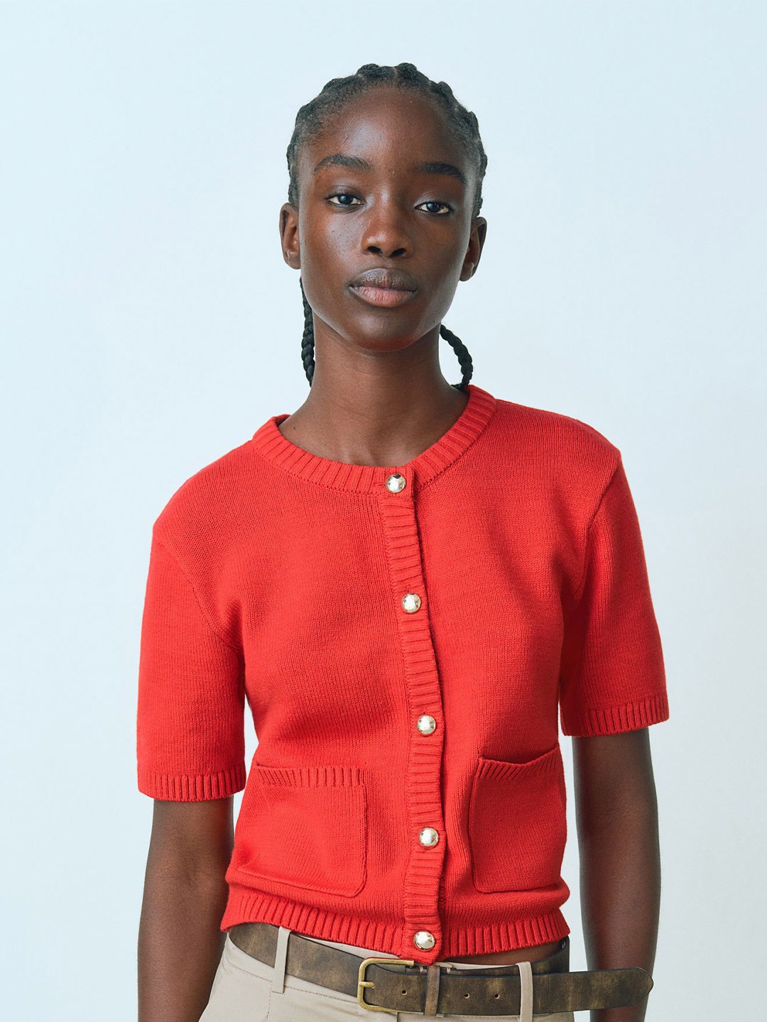 

H&M Short-Sleeved Cardigan, Red