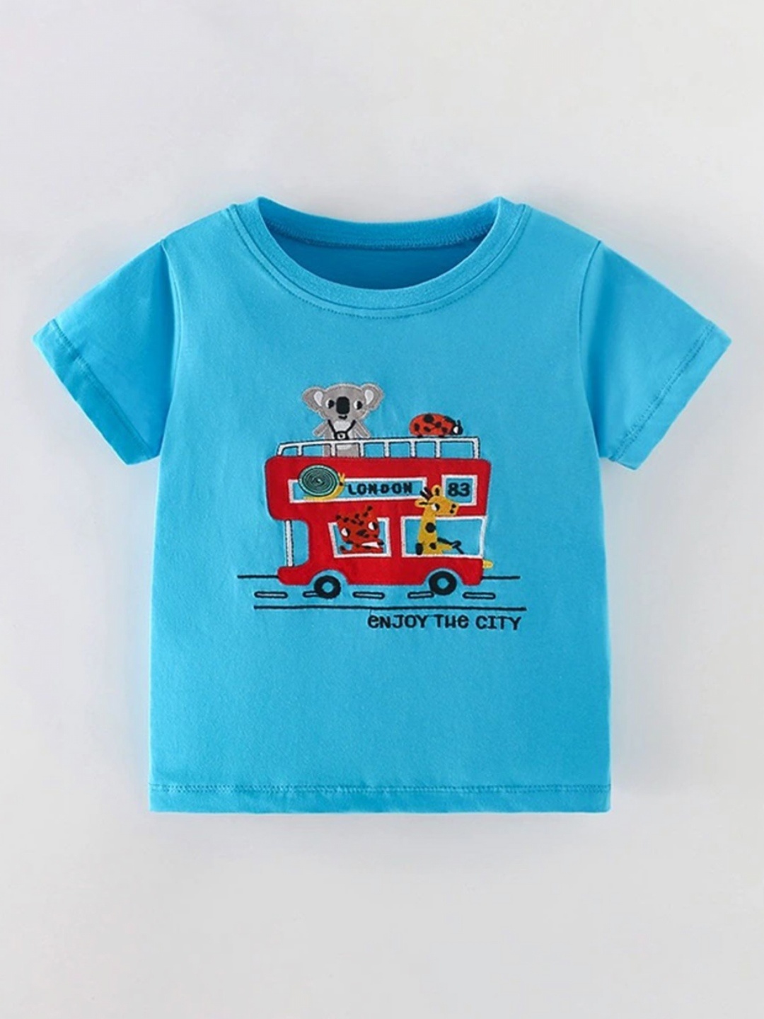

LULU & SKY Boys Graphic Printed Round Neck Cotton T-shirt, Blue