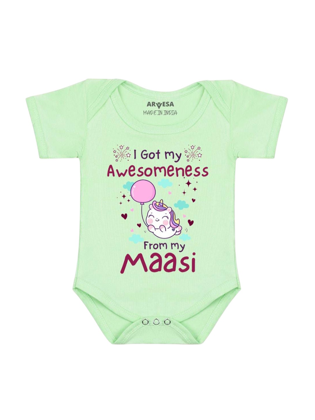 

Arvesa Kids I Got Awesomeness From Maasi Printed Romper, Green