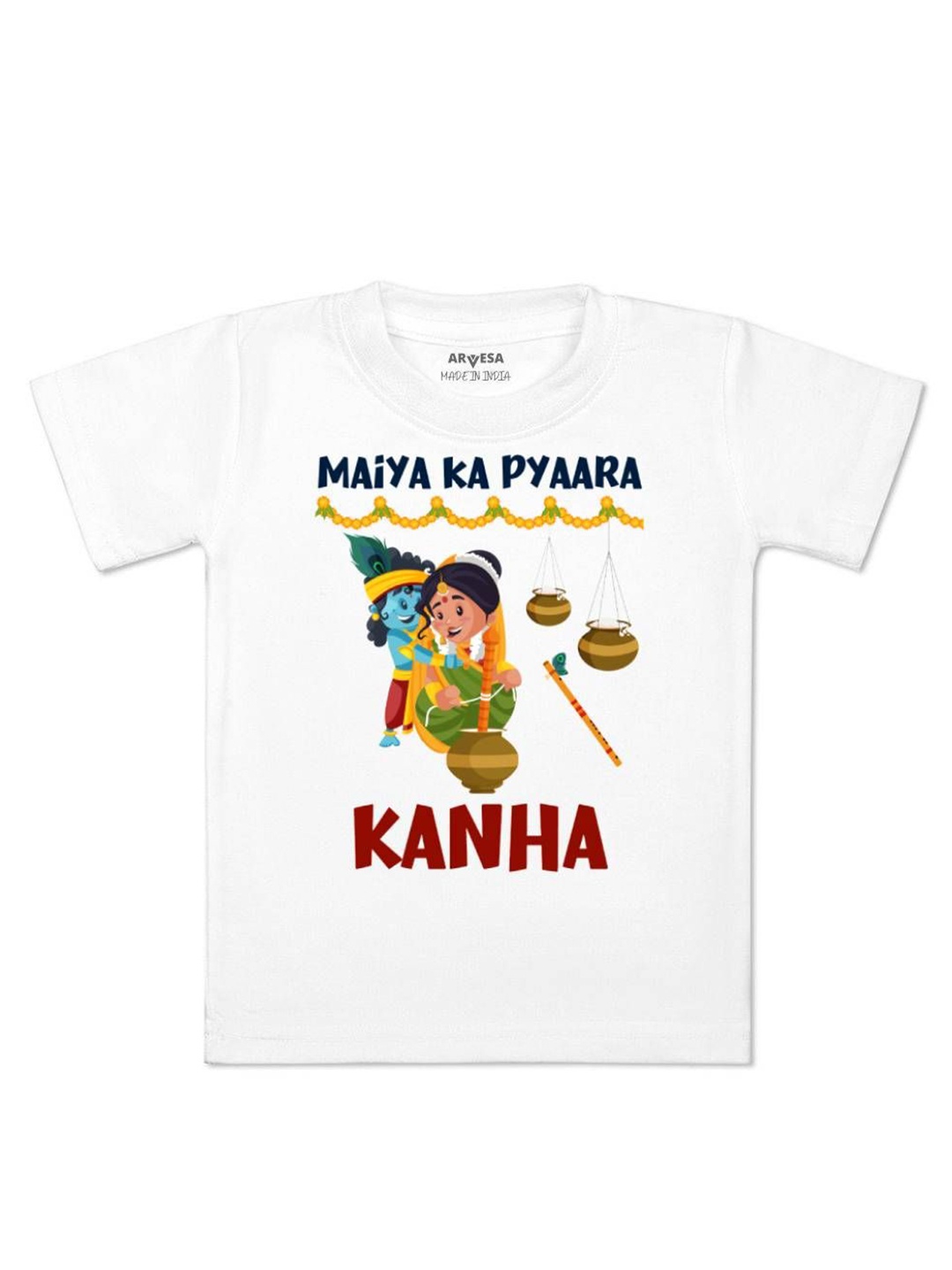 

Arvesa First Janmashtami Printed Kids Unisex T-shirt, White