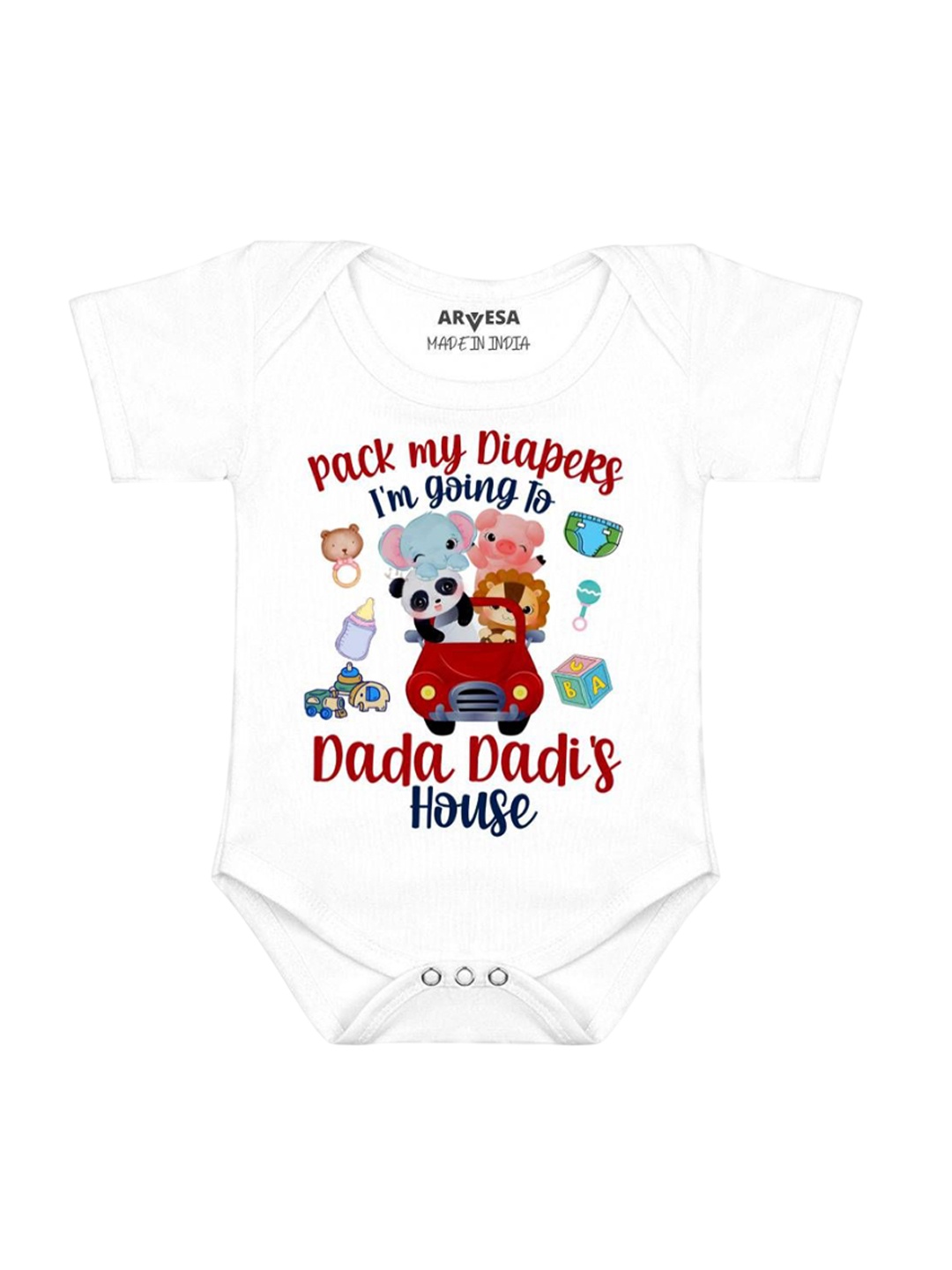 

Arvesa Kids Consult My Legal Team Dada Dadi Printed Romper, White