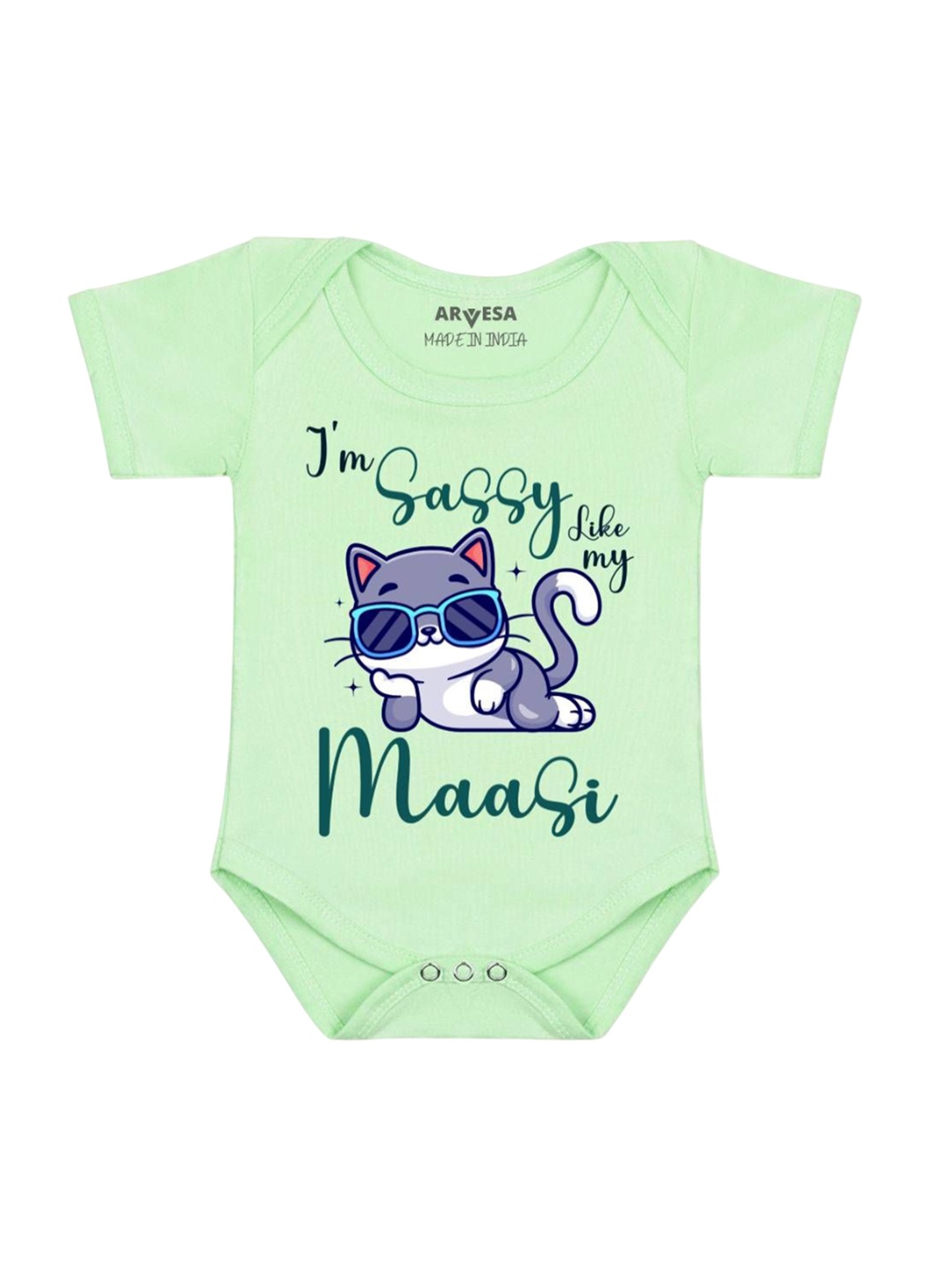 

Arvesa Kids I Am Sassy Like My Bua Printed Cotton Romper, Green
