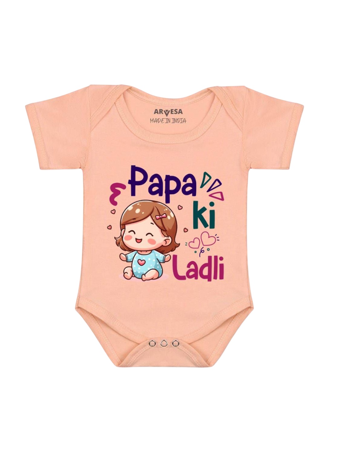 

Arvesa Kids Papa Ki Ladli Printed Romper, Peach