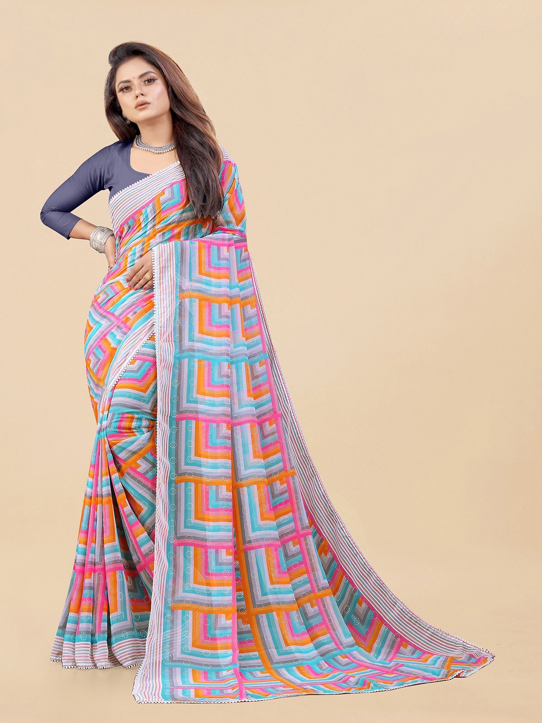

Moda Rapido Poly Georgette Saree, Pink