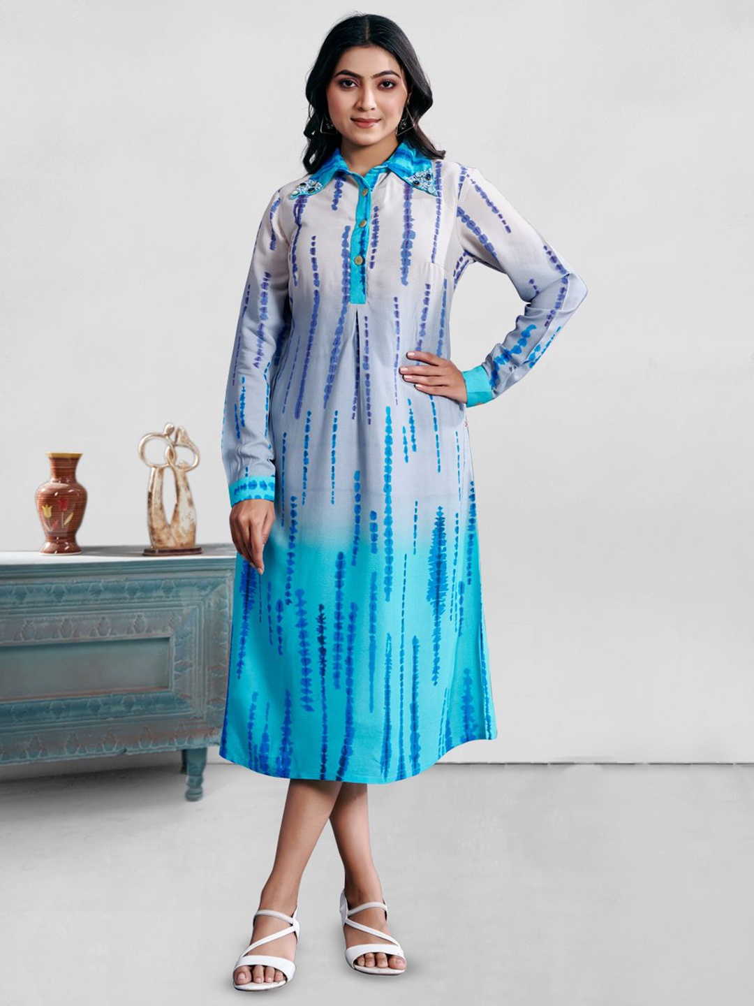 

Komarri U Print Crepe Formal A-Line Dress, Blue