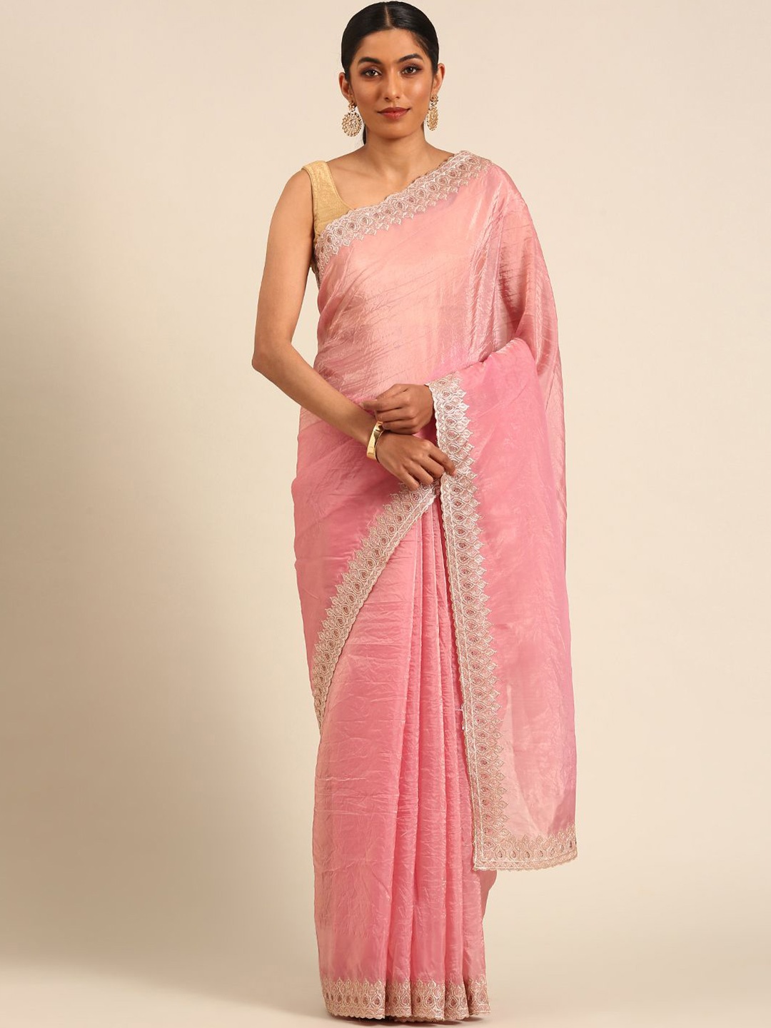 

DIVASTRI Beads and Stones Tissue Saree, Pink