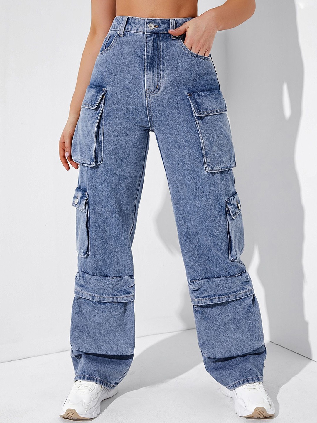 

DressBerry Women Comfort Wide Leg High-Rise Light Fade Acid Wash Stretchable Jeans, Blue