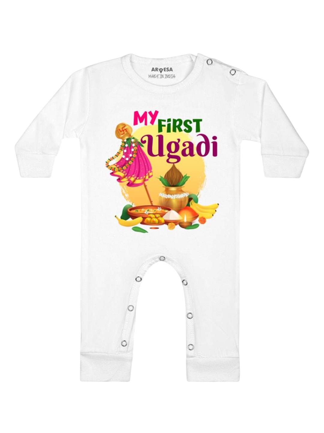 

Arvesa First Ugadi Printed Baby Romper, White