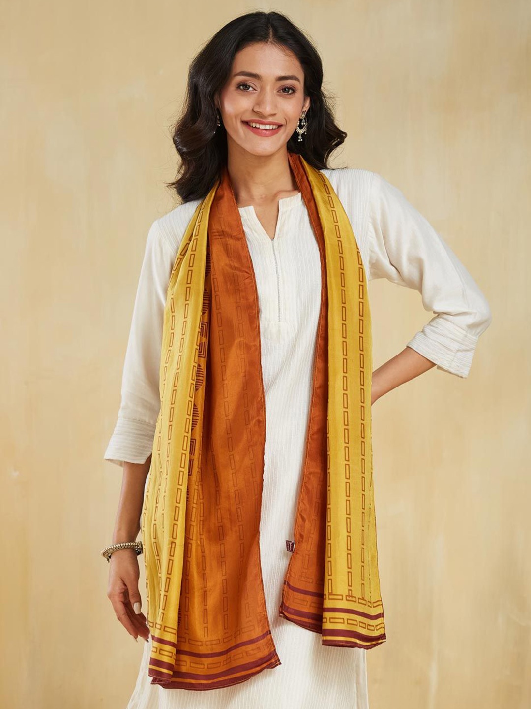 

Fabindia Women Printed Stole, Mustard